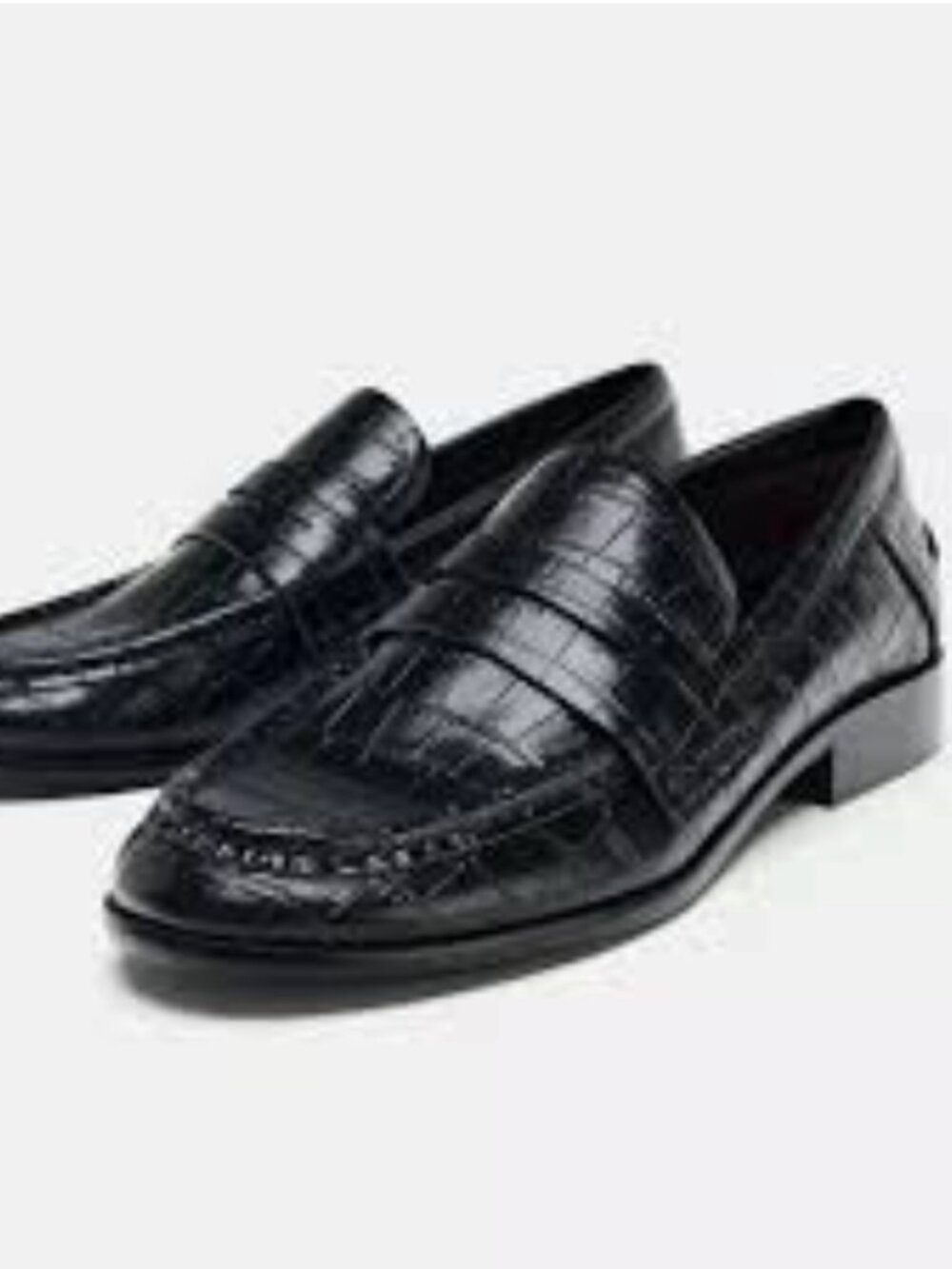Zara Croc-Embossed Penny Loafers